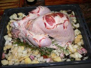 Pavo preparado para introducir en el horno