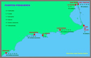 Figura 1. Representacin esquemtica de los puertos pesqueros regionales, indicando los servicios que prestan y los barcos que acogen de cada modalidad de pesca