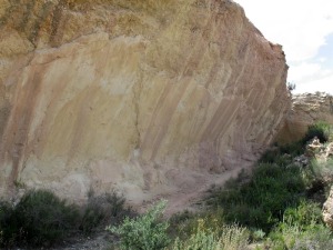 Detalle de un plano de falla, afectado por el metamorfismo dinmico. La roca ha sido triturada por el movimiento y la presin originando una cataclasita, una harina de falla 