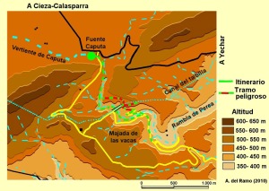 Figura 2. Topografa y recorrido a pie por la cabecera de la rambla de Perea 