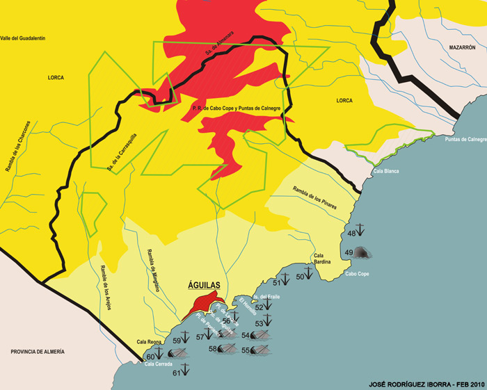 Mapa de yacimientos subacuticos de guilas