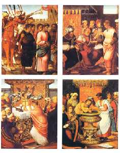 �leos sobre tabla, que describen la aparici�n de la Vera Cruz de Caravaca