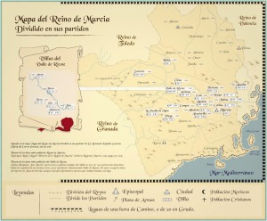 Mapa del Reino de Murcia en el siglo XVII con la distribucin de la poblacin antes de la expulsin de los moriscos