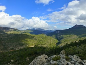 Encajamiento del ro Alharabe en las calizas eocenas del Poyato de la Parra. A la derecha la sierra del Frontn cabalgando sobre la Losa.  