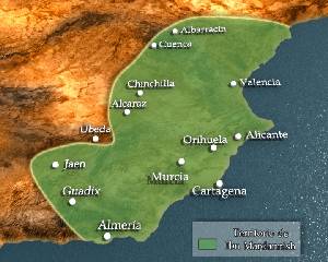 Mapa de la expansin territorial del reino de Murcia con Ibn Mardanish en el siglo XII