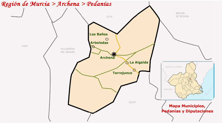 Situacin de las pedanas de Archena