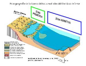 Figura 4: Reconstruccin paleoambiental de las Zonas Externas de la cuenca Btica durante el Cretcico inferior, basada en Garca Hernndez et al (1980)